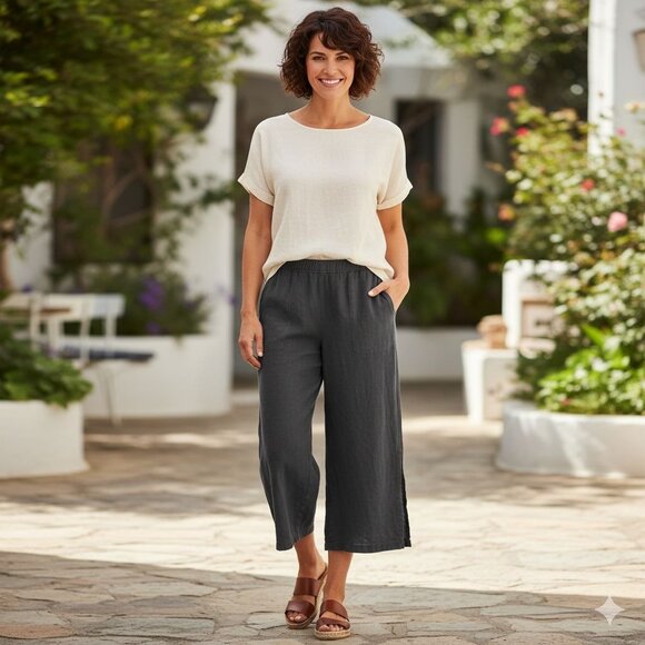 Patagonia Garden Island Pants Pull On Wide  Slit Cropped Pockets Hemp Size XL - Picture 4 of 8